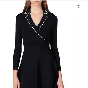 Sandro Black Midi Dress with Pearl Details